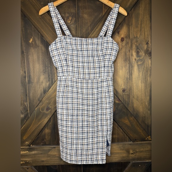 Abercrombie & Fitch Women Plaid Tweed Mini Dress Sz Medium Sleeveless Lined Slit - Picture 1 of 5